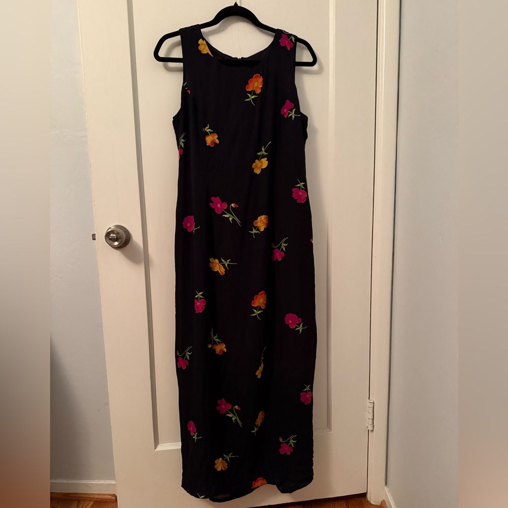 90s Y2K Cool Girl Boho Hippie 100% Silk Dress with Orange and Purple Flowers